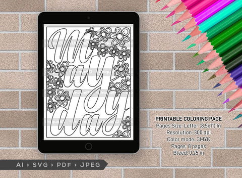 May Month Printable Coloring Page Bundle, PDF Colouring Book, Instant Download, CBP00015 SVG ETC Craft 