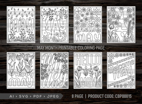 May Month Printable Coloring Page Bundle, PDF Colouring Book, Instant Download, CBP00015 SVG ETC Craft 