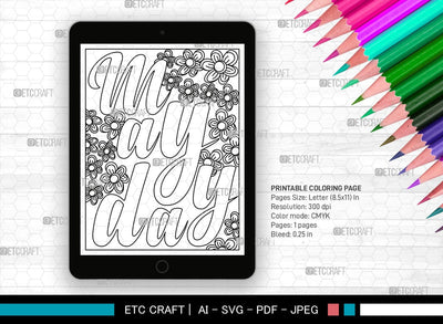 May Month Printable Coloring Page Cut File, PDF Colouring Book, Instant Download, CBP00015 SVG ETC Craft 