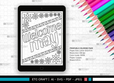May Month Printable Coloring Page Cut File, PDF Colouring Book, Instant Download, CBP00015 SVG ETC Craft 