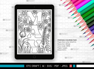 May Month Printable Coloring Page Cut File, PDF Colouring Book, Instant Download, CBP00015 SVG ETC Craft 