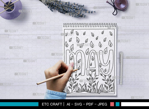 May Month Printable Coloring Page Cut File, PDF Colouring Book, Instant Download, CBP00015 SVG ETC Craft 
