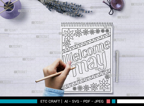 May Month Printable Coloring Page Cut File, PDF Colouring Book, Instant Download, CBP00015 SVG ETC Craft 