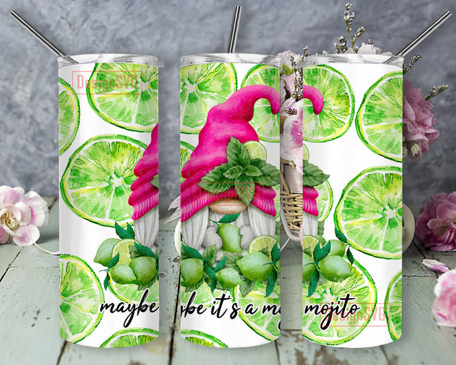 Maybe It's a Mojito Tumbler Png, Gnome Mojito 20oz Skinny Tumbler, Gnome Lemon Design Png, Mojito Sublimation Design, Digital Download Sublimation DesignSVG 