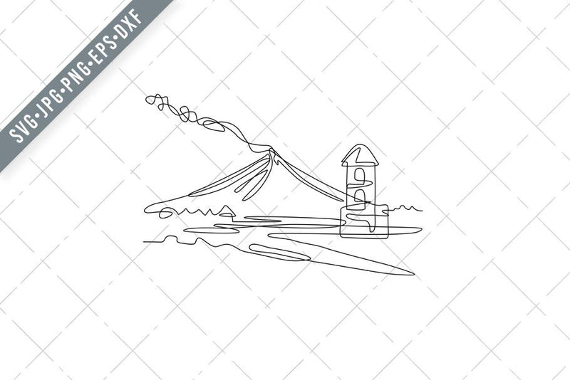 Mayon Volcano or Mount Mayon with Cagsawa Church Bell Tower Ruins Continuous Line Drawing SVG Patrimonio Designs Limited 