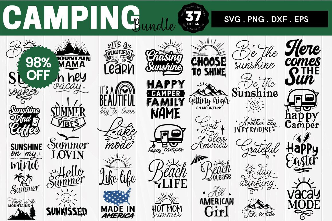 Happy Camper with Sun SVG, Camping SVG Vector Files