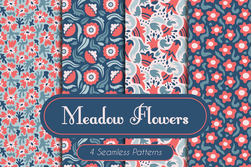 Meadow Flowers Seamless Patterns Digital Pattern Rin Green 