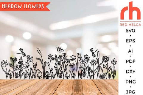 Meadow Flowers SVG - Spring Border Cut File - Easter Decor DXF SVG RedHelgaArt 