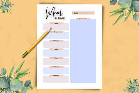 Meal Planner Page Canva Template Digital Pattern FloridPrintables 