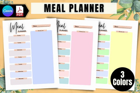 Meal Planner Page Canva Template Digital Pattern FloridPrintables 