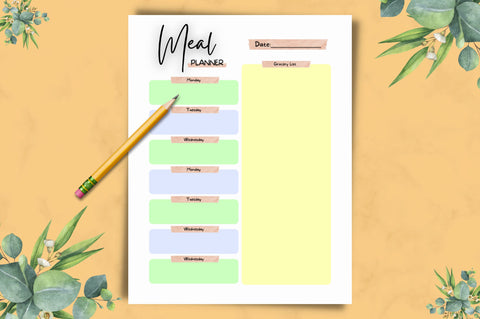 Meal Planner Page Canva Template Digital Pattern FloridPrintables 