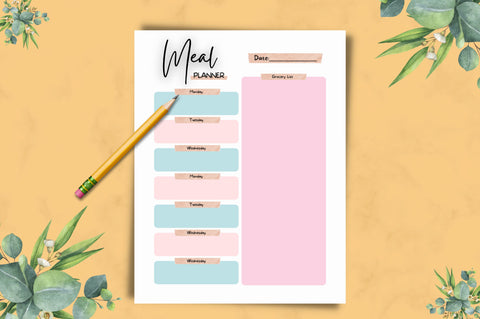 Meal Planner Page Canva Template Digital Pattern FloridPrintables 