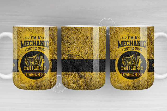 Mechanic - Can't Fix Stupid Mug Wrap, Mechanic Sublimation Template, Father's Day, Gift for Husband Boyfriend, 15 oz and 11 oz mug template Sublimation Syre Digital Creations 