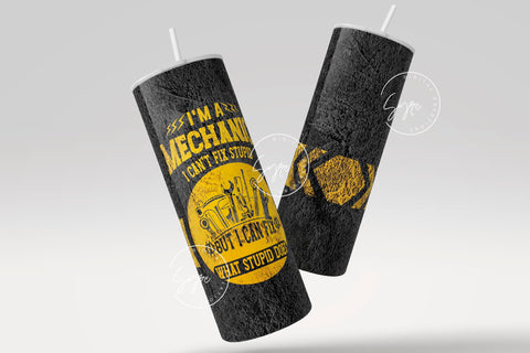 Mechanic Can't Fix Stupid Tumbler Wrap, Mechanic Sublimation Template, Father's Day, Gift for Husband Boyfriend, 20 oz Skinny Tumbler Wrap Sublimation Syre Digital Creations 