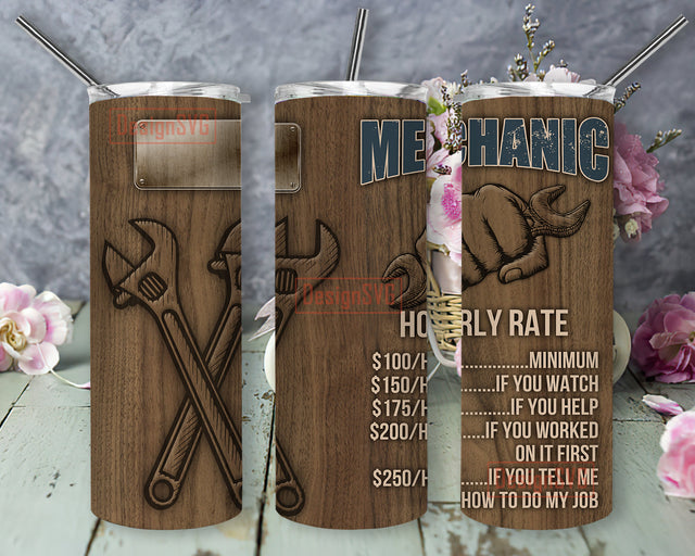 Mechanic Hourly Rate Tumbler Png, Mechanic 20oz Tumbler Wrap, Dad Mechanic Tumbler Png, Mechanic Tools Sublimation Designs, Mechanic Gifts, Instant Download Sublimation DesignSVG 