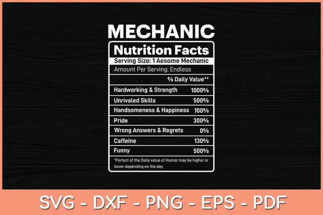 Mechanic Nutrition Facts Funny Svg Cutting File SVG artprintfile 