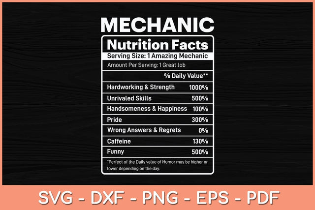Mechanic Nutrition Facts Svg Cutting File SVG artprintfile 