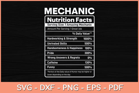 Mechanic Nutrition Facts Svg Cutting File SVG artprintfile 