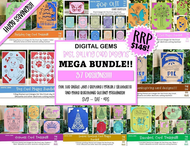 Mega card Bundle! best seller! Cricut Joy / Explore / Maker / Silhouette SVG files SVG Digital Gems 