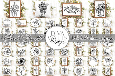 Mega Flower SVG Bundle | 52 Hand Drawn Floral Designs SVG Diva Watts Designs 