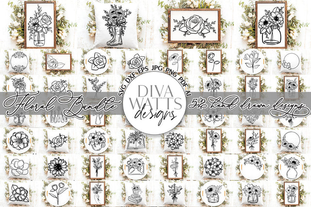 Mega Flower SVG Bundle | 52 Hand Drawn Floral Designs SVG Diva Watts Designs 