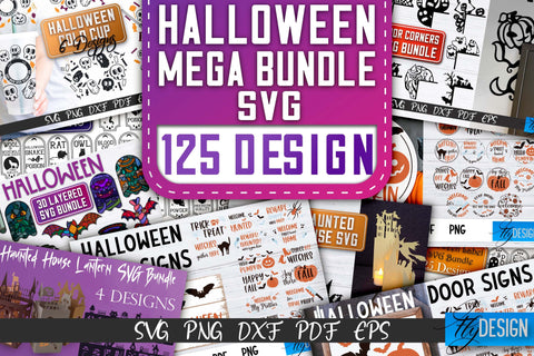 Mega Halloween Bundle SVG | Cold Cup SVG | Paper Cut | Laser SVG Fly Design 