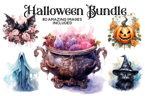 MEGA Halloween Watercolor Clipart Bundle - 80 IMAGES! Sublimation BijouBay 