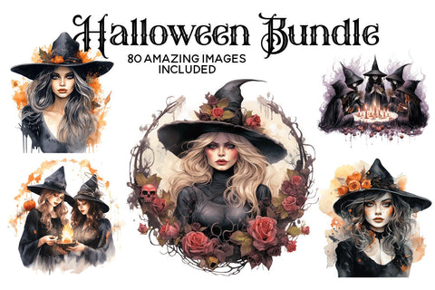 MEGA Halloween Watercolor Clipart Bundle - 80 IMAGES! Sublimation BijouBay 
