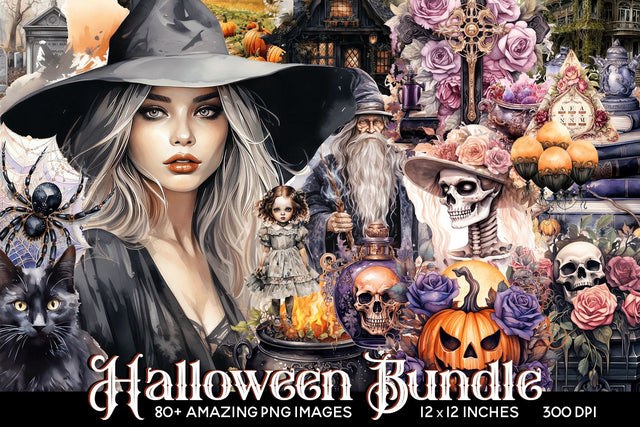 MEGA Halloween Watercolor Clipart Bundle - 80 IMAGES! Sublimation BijouBay 