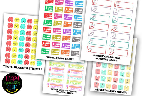 Mega Health Fitness Planner Stickers Bundle- Planner Sticker SVG Happy Printables Club 