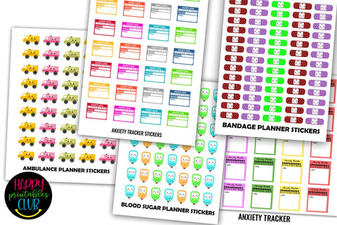 Mega Health Fitness Planner Stickers Bundle- Planner Sticker SVG Happy Printables Club 