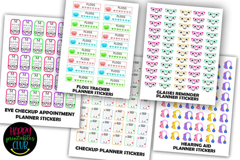 Mega Health Fitness Planner Stickers Bundle- Planner Sticker SVG Happy Printables Club 