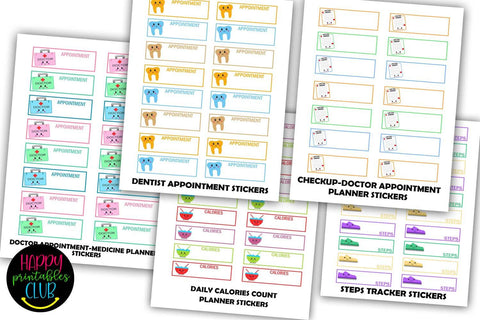 Mega Health Fitness Planner Stickers Bundle- Planner Sticker SVG Happy Printables Club 