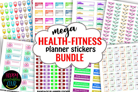 Mega Health Fitness Planner Stickers Bundle- Planner Sticker SVG Happy Printables Club 