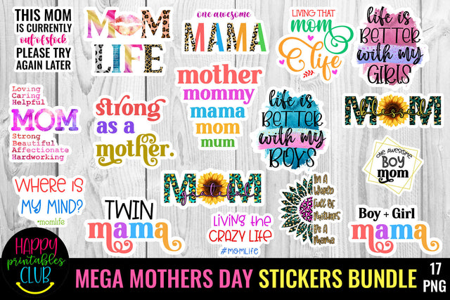 Mega Mother's Day Stickers Bundle I Mom Stickers Bundle SVG Happy Printables Club 
