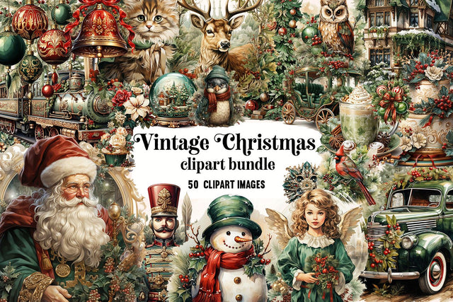 MEGA Vintage Christmas Clipart Bundle, 50 Transparent PNG's Sublimation BijouBay 