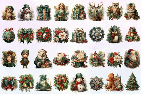 MEGA Vintage Christmas Clipart Bundle, 50 Transparent PNG's Sublimation BijouBay 