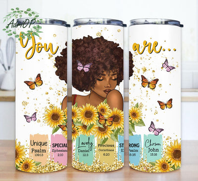 Melanin Girl 20oz Skinny Tumbler, Afro Girl Sunflower Tumbler Png, Glitter Tumbler Wrap, Black Girl Magic Tumbler Design, African American Tumbler Template, Digital Download Sublimation AdriOP 