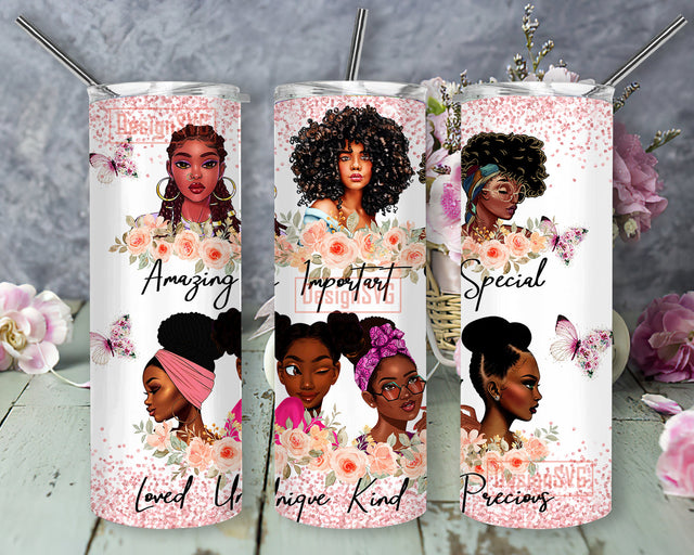 Melanin Girls Tumbler Wrap, Black Woman Glitter 20oz Skinny Tumbler, Magic Motivation Tumbler Png, Afro Girl Design Png, Black Girl Magic Tumblers Template, Instant Download Sublimation DesignSVG 