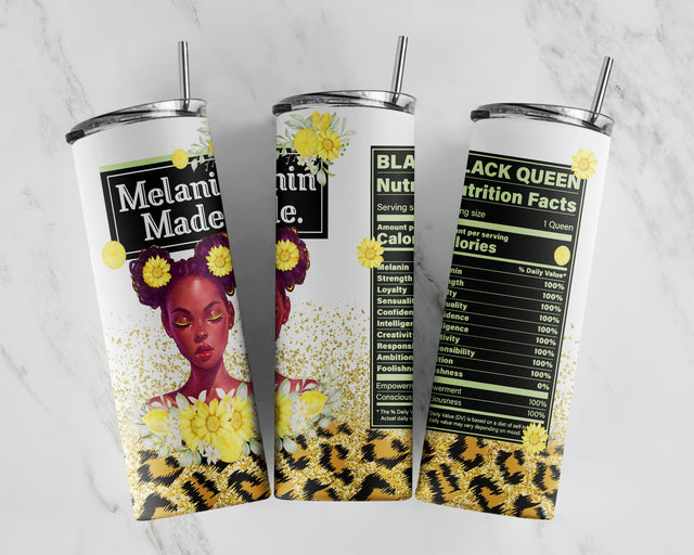 Melanin Made Melanin Queen 2 File Png, African American Girl Magic Png, Floral Melanin Afro Queen 20oz Skinny Tumbler Sublimation CaldwellArt 