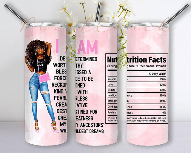 Melanin Poppin Girl Tumbler Motivational Black Women 20oz Skinny Tumbler Sublimation Designs, Straight/Tapered Tumbler Design, PNG Digital Download Sublimation PixelChick 