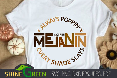Melanin SVG - Black Girl - Afro Woman Cut File SVG Shine Green Art 