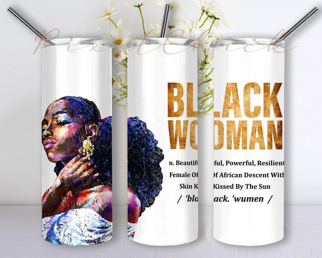 Melanin Women Tumbler Black Woman 20oz Skinny Tumbler Sublimation Designs, Straight/Tapered Tumbler Design, PNG Digital Download Sublimation PixelChick 