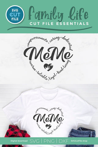 MeMe svg, Grandma MeMe svg, Me Me heart svg, cute gift, mother's day MeMe, new grandma svg, new grandparent, grandmother, svg dxf png SVG SVG Cut File 