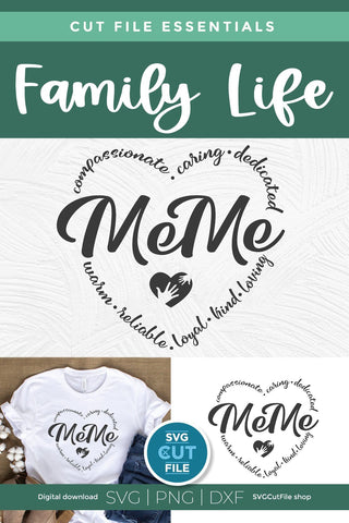 MeMe svg, Grandma MeMe svg, Me Me heart svg, cute gift, mother's day MeMe, new grandma svg, new grandparent, grandmother, svg dxf png SVG SVG Cut File 