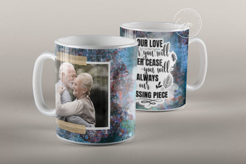 Memorial Mug Design, Our Love For You Will Never Cease You Will Always Be Our Missing Piece, Memorial Gift, Picture Memorial Mug, Photo Mug Wrap, 11 & 15 Oz Mug Cricut Sublimation Sublimation Syre Digital Creations 