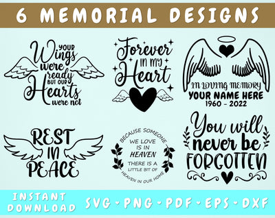 Memorial SVG Bundle, 6 Designs, Your Wings Were Ready But Our Hearts Were Not SVG, In Loving Memory SVG, Forever In My Heart SVG SVG HappyDesignStudio 