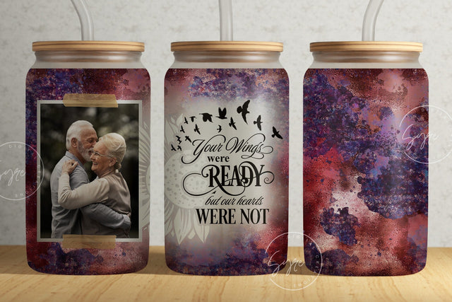 Memorial Tumbler Png Wrap, 16 oz Libbey Glass Can Tumbler, Your Wings Were Ready, Memorial Gift, Design With Picture, Memorial Cup, Digital Sublimation Syre Digital Creations 