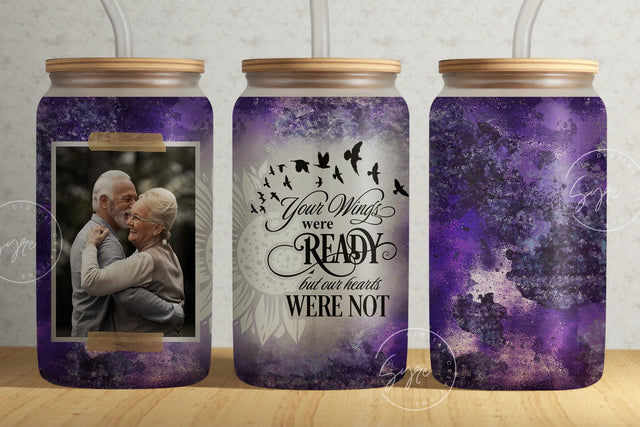 Memorial Tumbler Png Wrap, 16 oz Libbey Glass Can Tumbler, Your Wings Were Ready, Memorial Gift, Design With Picture, Memorial Cup, Digital Sublimation Syre Digital Creations 