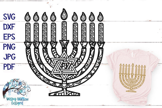 Menorah Zentangle SVG SVG Wispy Willow Designs 
